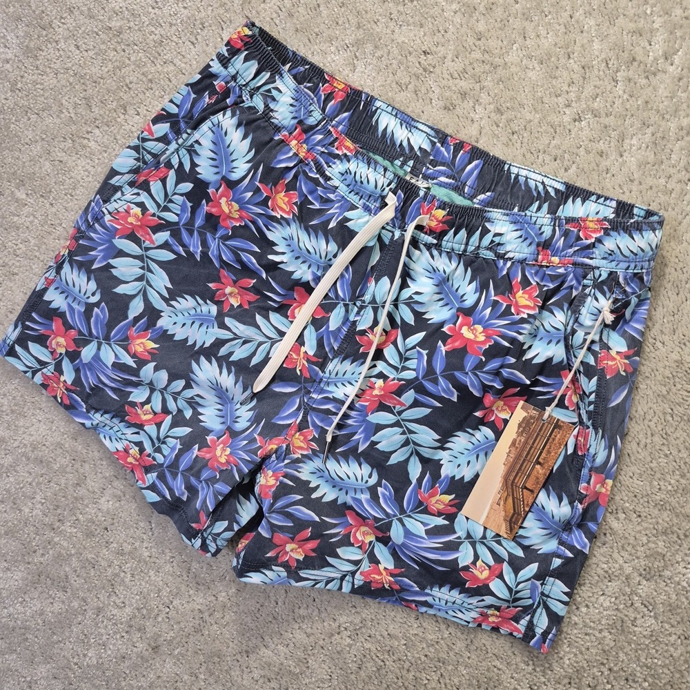 Fair Harbor Bungalow Swim Trunks Mens XL Blue Shorts Floral Lined Hawaii New